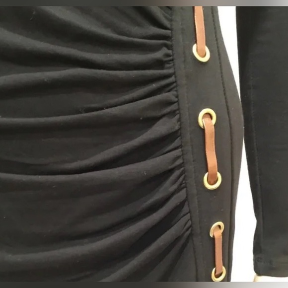 Carmen Marc Valvo-Blk Wrap Long Sleeve Bodycon Dress W/inner Laced Leather, SZ S - Picture 11 of 13